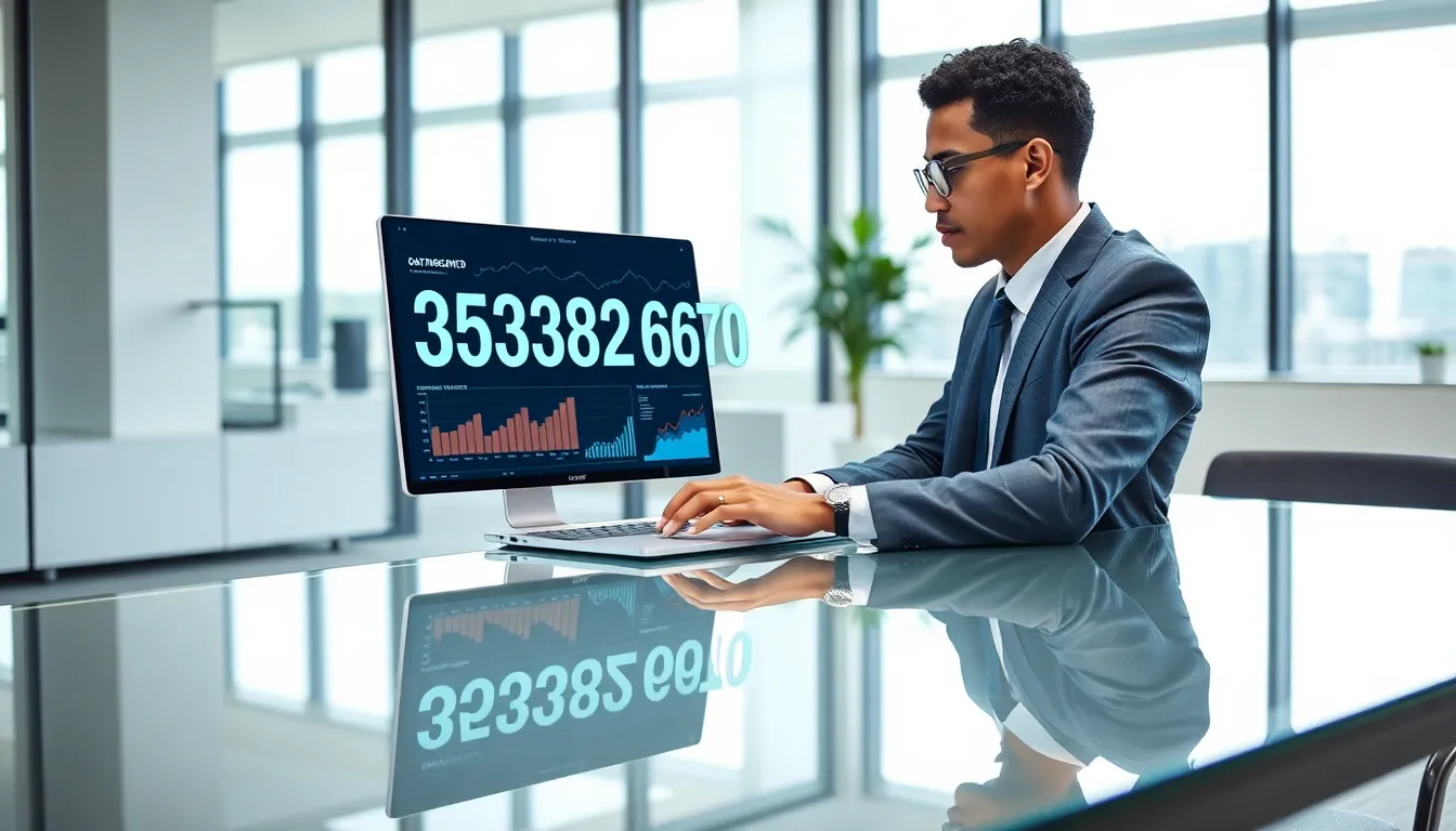 data analyst examining analytics in a modern office.