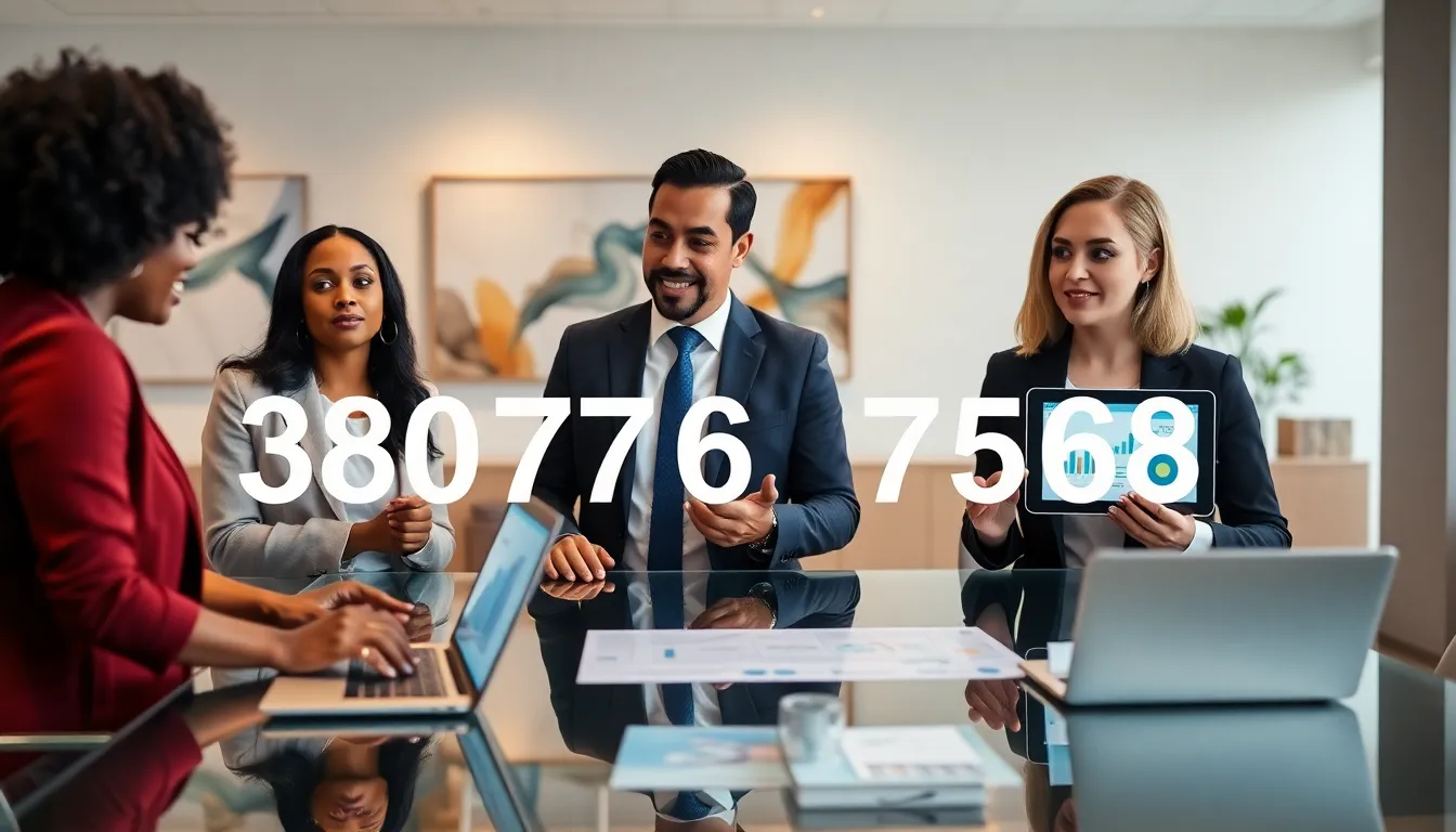 diverse professionals discussing the significance of a numerical code in an office